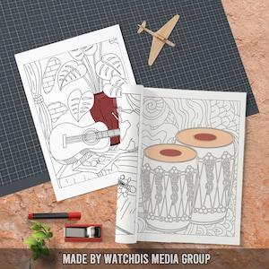 Music Themed Pages To Color a Coloring Book for Kids and for Adults