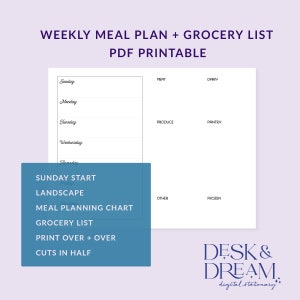 Weekly Meal Planner + Grocery Shopping List - Printable PDF