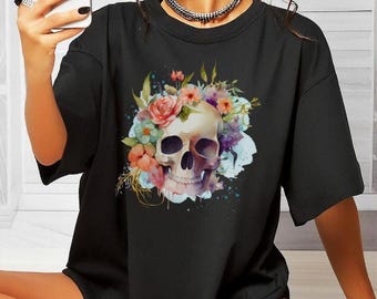 Comfort Colors, Vintage Style, Floral Skull, Romantic Goth Shirt for Nature Lovers, Dark Academia Aesthetic Gift for Her, Soft Goth Tee