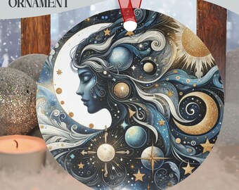 Celestial Moon Goddess Ornament, Witchy Holiday Decor