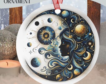 Celestial Moon Goddess Ornament, Witchy Night Sky Decor