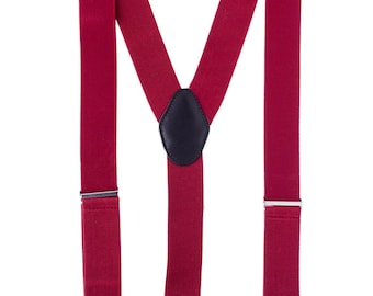 Gentry Solid Maroon and Back Button Suspenders By The Tie Hub