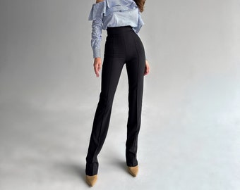 Elegant High waist pants, Black Pants For Women, Long Office Beige Pants