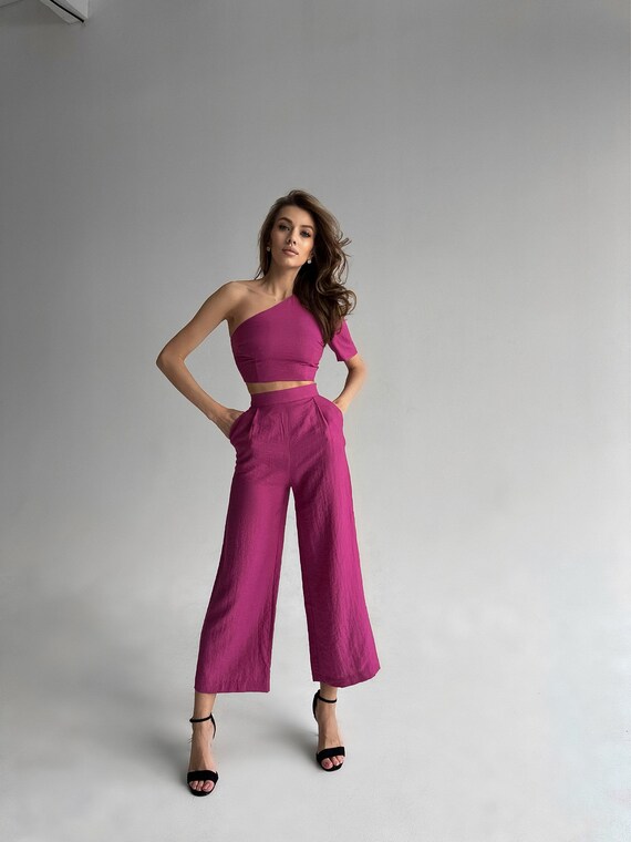 high waisted dress pants with crop top Aakaa Tube Top High Waisted Pant Set M main image 1