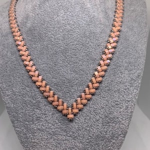 Salmon necklace, Japanese pearl, Half Tila, silver plated miyuki pearl, wedding necklace, evening necklace, gift necklace, shiny half tila