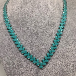 Half tila pearl necklace, turquoise glass pearl, Japanese pearl, handmade necklace, silver plated miyuki pearl