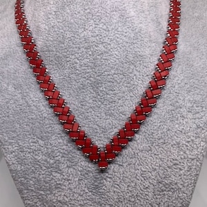 Half tila pearl necklace, matte red Japanese pearl, silver-plated miyuki pearl, evening necklace, feminine necklace