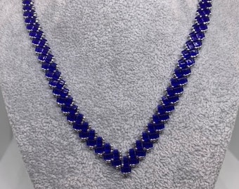 Collar de perlas japonesas, azul ligeramente transparente, collar en forma de V, perla Miyuki plateada, set de regalo, set femenino