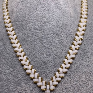 White Japanese pearl necklace, Half Tila, white wedding necklace, evening necklace, shiny half tila, Miyuki, gold-plated miyuki pearl