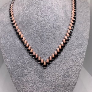 Black and salmon necklace, Japanese pearl, Half Tila, silver-plated miyuki pearl, wedding necklace, evening necklace, gift necklace, half tila,