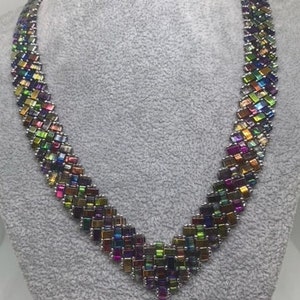 Multicolored necklace in 4 large Japanese pearl beads, Half Tila, silver-plated miyuki pearl evening necklace, Valentine&#39;s Day necklace