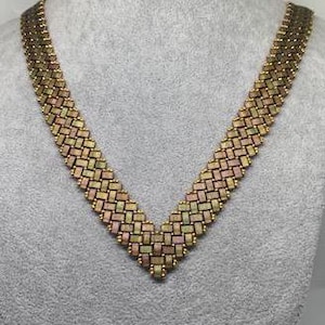 Khaki necklace in 4 large Japanese pearl beads, Half Tila, gold-plated miyuki pearl evening necklace, Mother&#39;s Day necklace