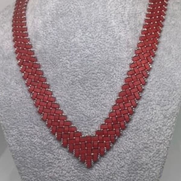 Collier rouge en perle du Japon, Half Tila,perle miyuki plaqué argent collier mariage, collier soirée, collier fêtes des mères