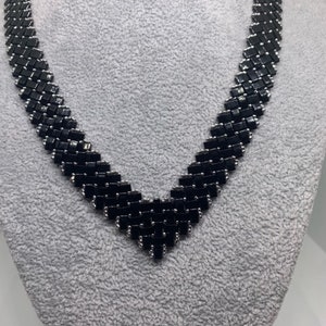 Black necklace in Japanese pearl, Half Tila, silver plated miyuki pearl wedding necklace, evening necklace, Valentine&#39;s Day necklace