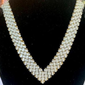 White necklace in 4 large Japanese pearls, Half Tila, gold-plated miyuki pearl, evening necklace, birthday gift, women&#39;s gift