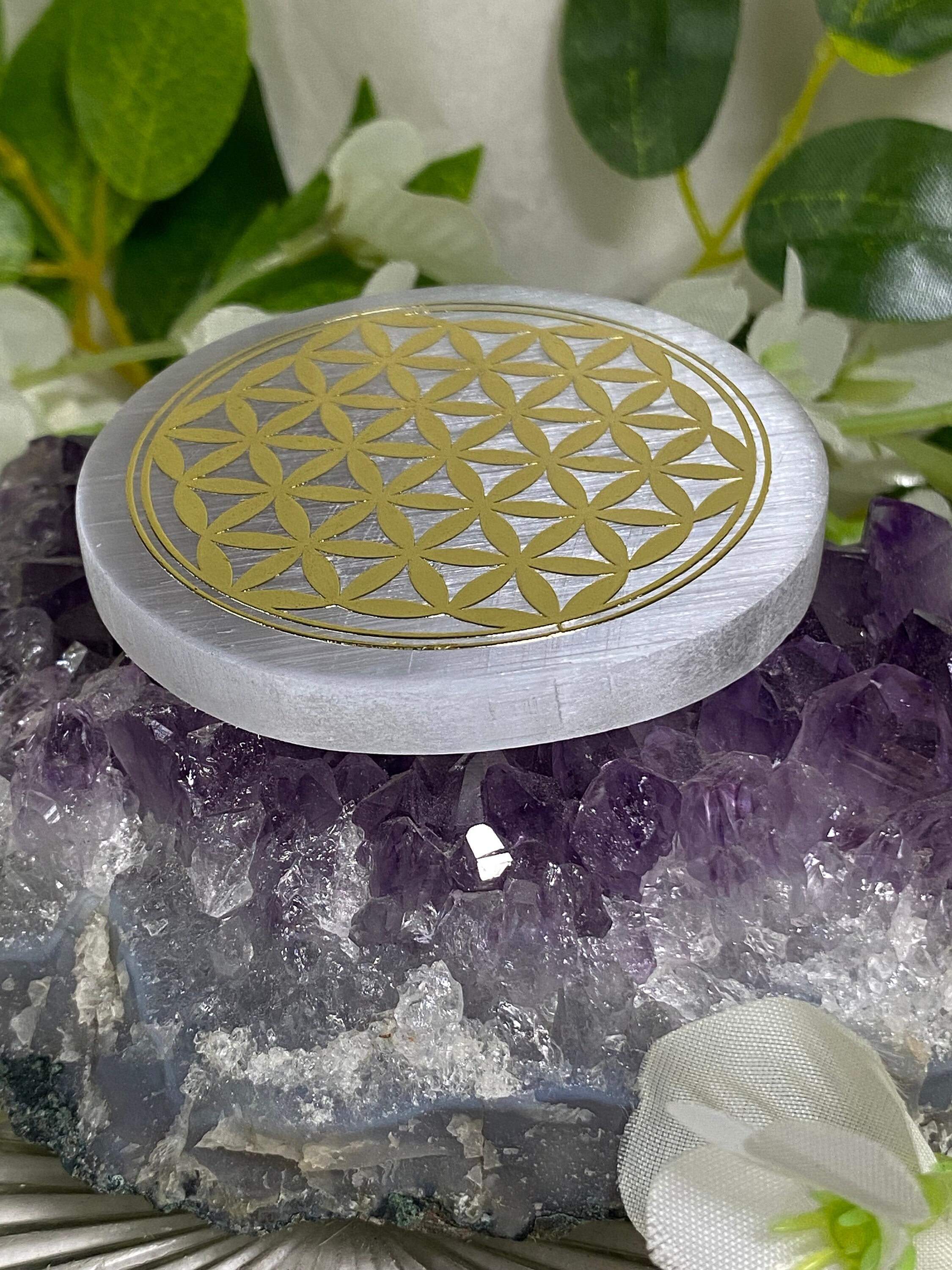 Piastra Di Ricarica In Selenite - 14.5cm Diametro, Per Cristalli E Gioielli, Naturale - Foto 5