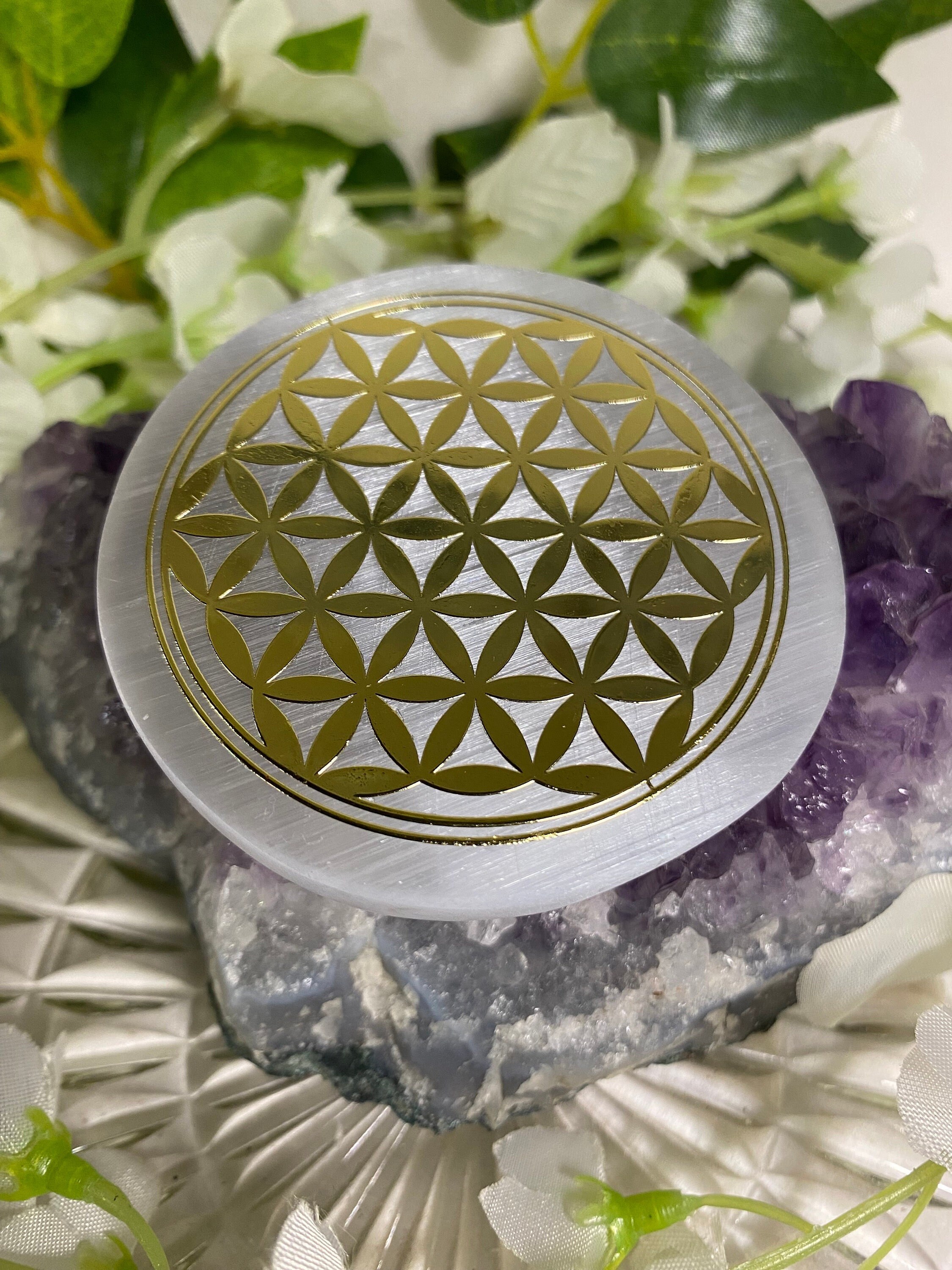 Piastra Di Ricarica In Selenite - 14.5cm Diametro, Per Cristalli E Gioielli, Naturale - Foto 3