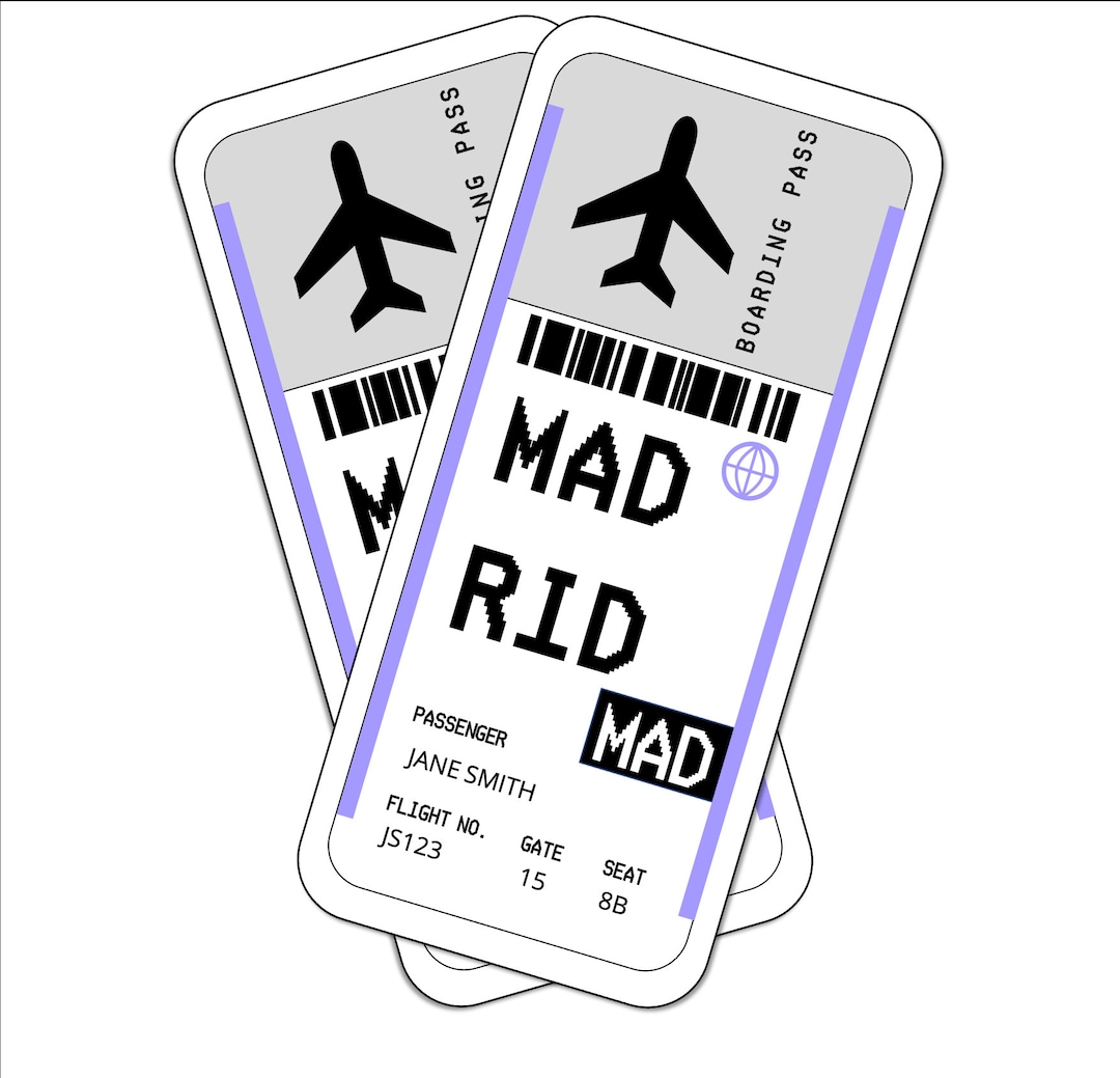 Editable Plane Ticket Madrid Etsy