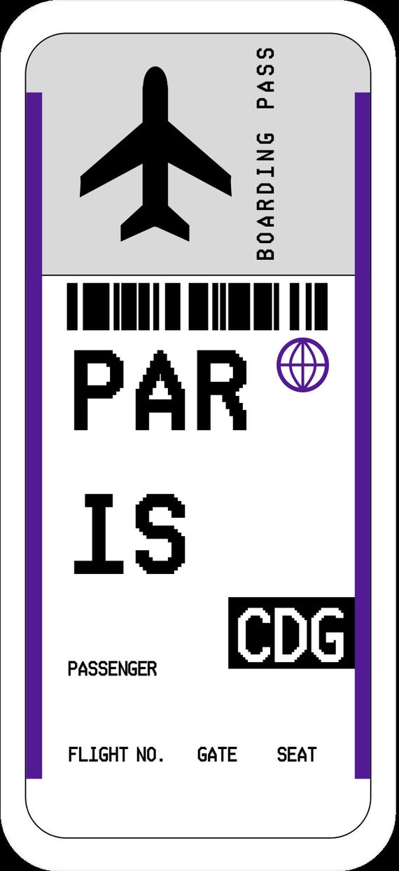 Editable Plane Ticket Paris Etsy