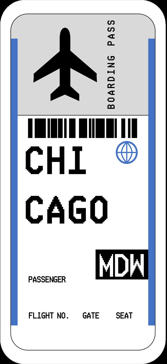Editable Plane Ticket CHICAGO MDW Etsy