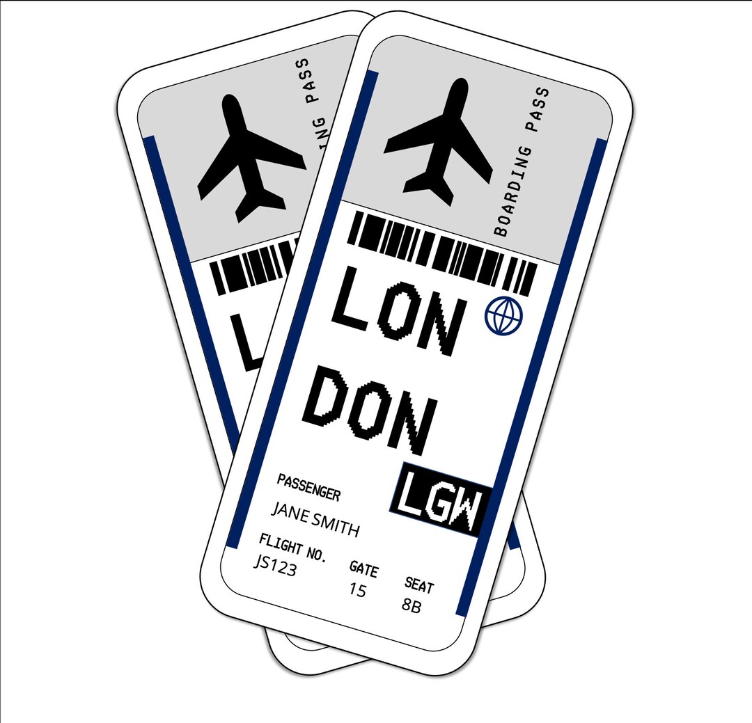 Editable Plane Ticket London Gatwick Etsy