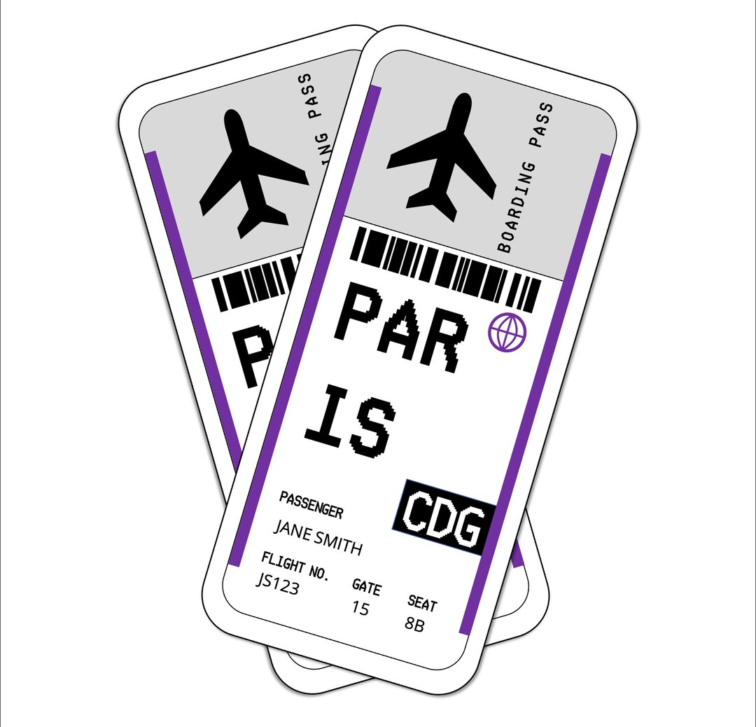 Editable Plane Ticket Paris Etsy