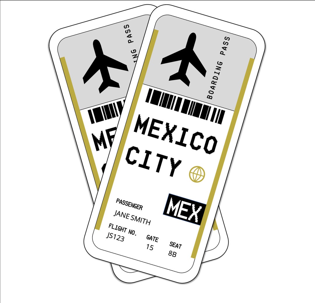 Editable Plane Ticket Mexico City Etsy