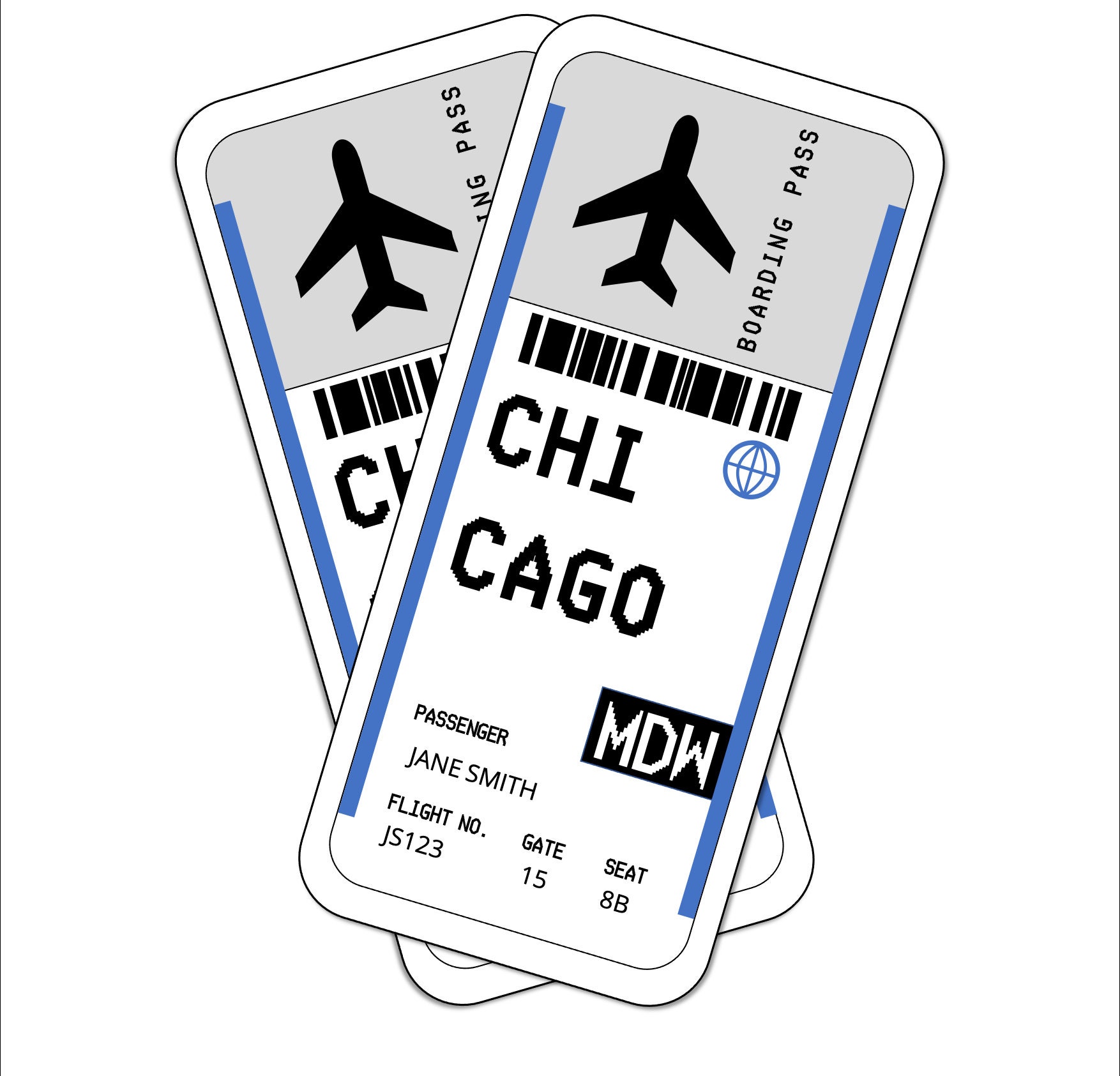 Editable Plane Ticket CHICAGO MDW Etsy