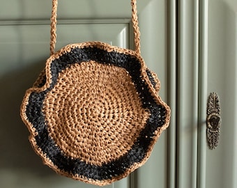 Raffia summer round bag crochet pattern, raffia smart casual bali bag crochet pattern, crochet purse pattern, PDF pattern in English (US)