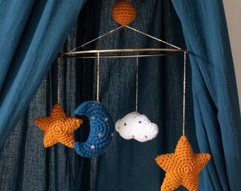 Crochet moon and stars baby mobile pattern, baby mobile crochet pattern, moon and star crochet, PDF pattern in English (US) only