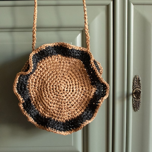 Raffia summer round bag crochet pattern, raffia smart casual bali bag crochet pattern, crochet purse pattern, PDF pattern in English (US)