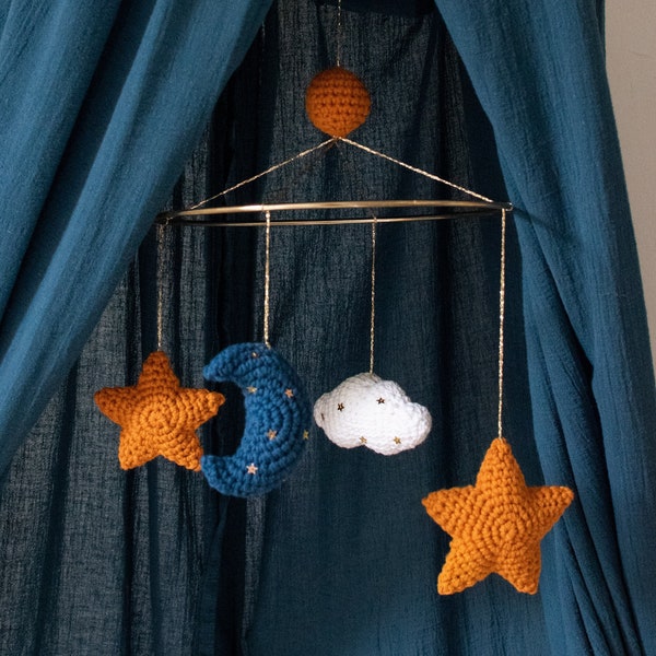 Modèle de mobile pour bébé lune et étoiles au crochet, modèle de mobile pour bébé au crochet, lune et étoile au crochet, modèle PDF en anglais (États-Unis) uniquement