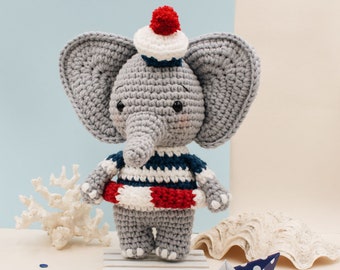 Balthazar the sailor elephant amigurumi pattern, elephant crochet pattern, baby elephant pattern, PDF pattern in English (US) only