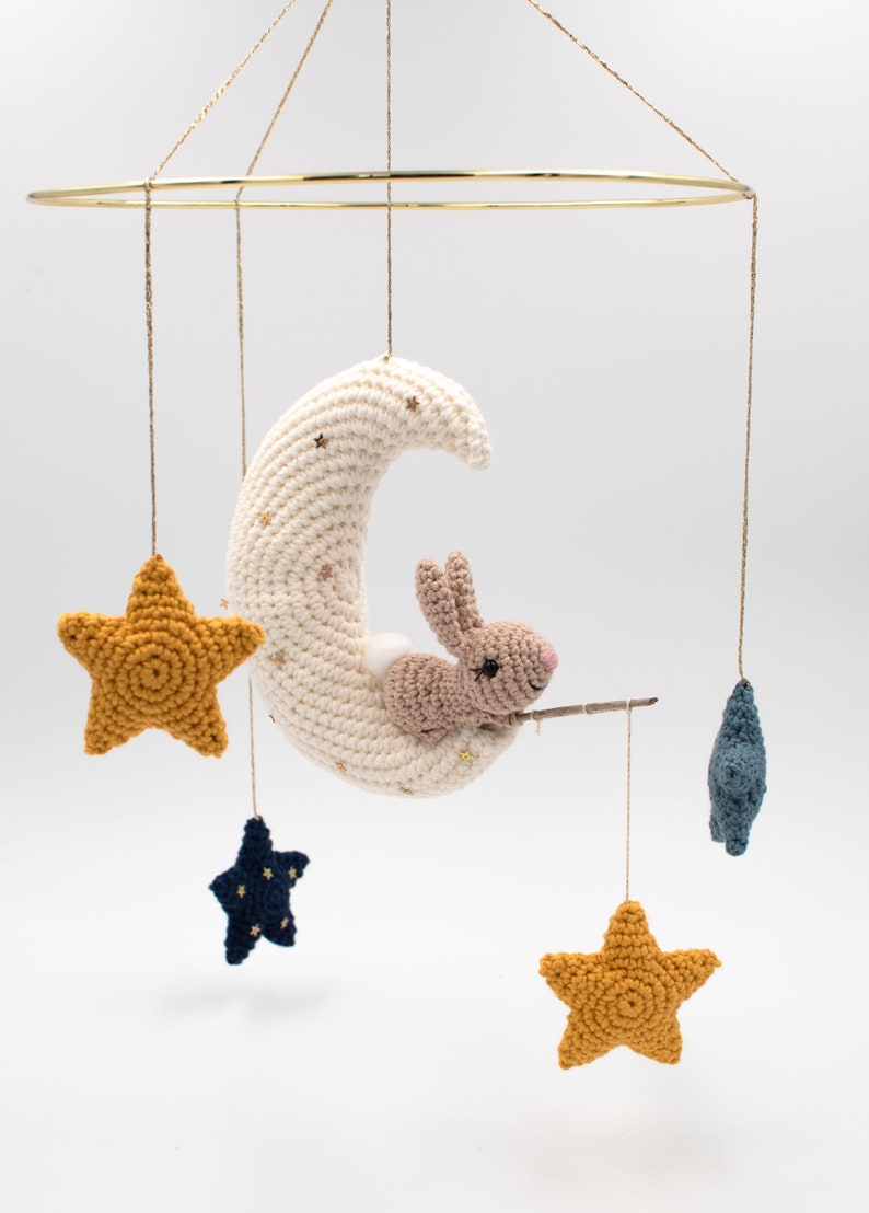 Moon bunny and stars crochet mobile, Bunny on the moon baby mobile, bunny amigurumi baby mobile, PDF pattern in English US only. image 3