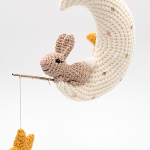 Moon bunny and stars crochet mobile, Bunny on the moon baby mobile, bunny amigurumi baby mobile, PDF pattern in English US only. image 4