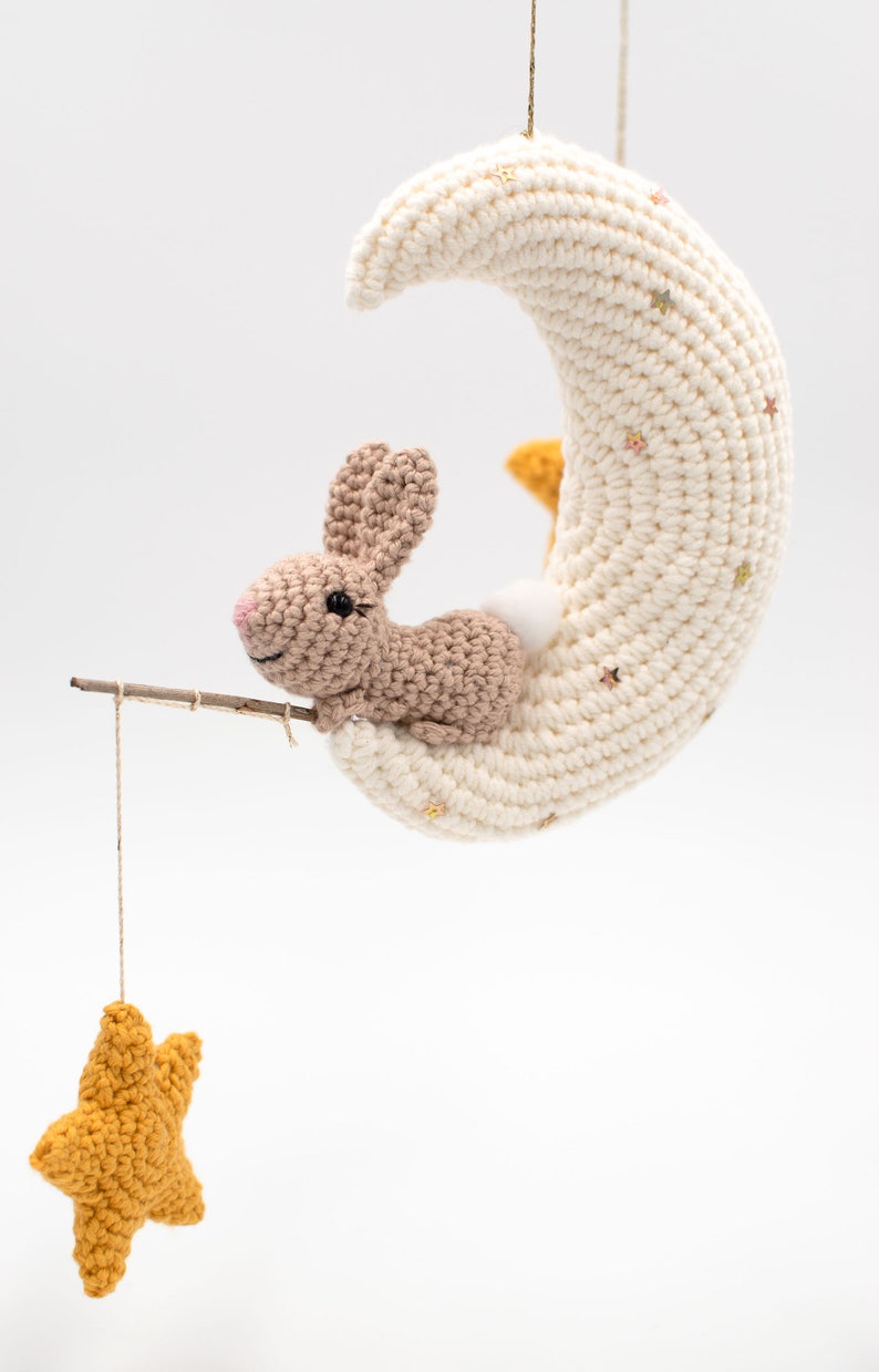 Moon bunny and stars crochet mobile, Bunny on the moon baby mobile, bunny amigurumi baby mobile, PDF pattern in English US only. image 4