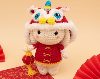 Prosperity Bunny Amigurumi crochet pattern, Chinese new year bunny pattern, lion dance amigurumi bunny pattern, PDF  in English (US) only
