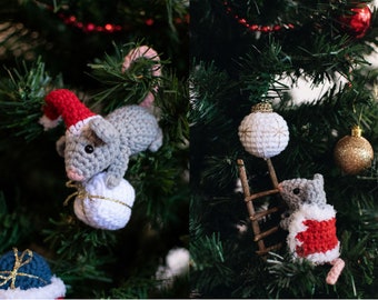 Christmas mouse amigurumi pattern, Christmas mice crochet pattern, Christmas mouse and bauble pattern, PDF pattern in English (US) only