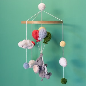 Crochet elephant and balloons baby mobile pattern, crochet elephant pattern, elephant mobile pattern, PDF pattern in English (US) only