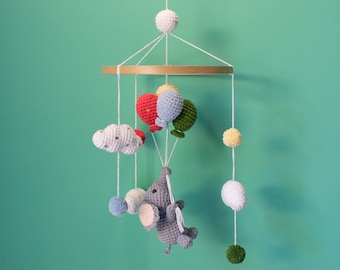 Crochet elephant and balloons baby mobile pattern, crochet elephant pattern, elephant mobile pattern, PDF pattern in English (US) only