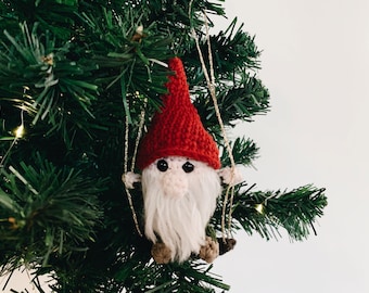 Gnome on a swing Christmas crochet ornament pattern, Christmas gnome crochet pattern, Gnome crochet pattern, PDF pattern in English (US)only