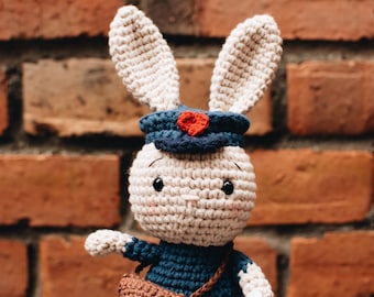 Jojo the mailman bunny amigurumi pattern, bunny crochet pattern, bunny amigurumi pattern, PDF pattern in English (US) only