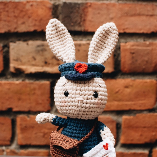 Jojo the mailman bunny amigurumi pattern, bunny crochet pattern, bunny amigurumi pattern