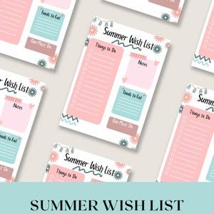 Lista de deseos de verano, lista de tareas, descarga digital, diversión de verano, viajes, planificador de viajes