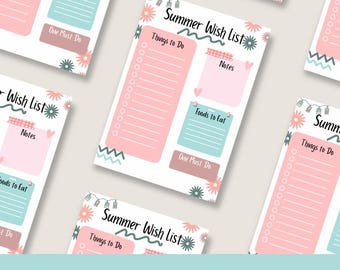 Summer Wish List, to do list, digital download, summer fun, travel, trip planner