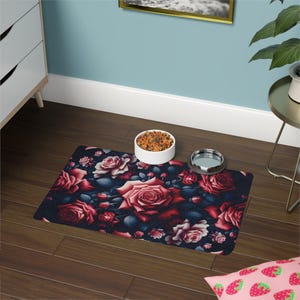 Floral Pet Food Mat - Stylish Dog & Cat Feeding Mat, Washable Non-Slip Pet Bowl Mat, Perfect for Home Decor, Pet Lovers Gift