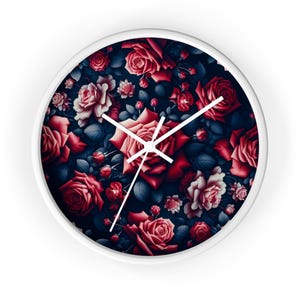 Reloj de pared con rosas florales / Decoración bohemia para el hogar, regalo para ella, reloj floral, belleza atemporal, regalo para el Día de la Madre, elegante arte de pared