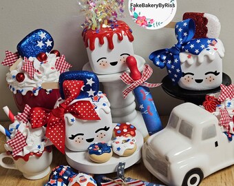 Patriotic theme,Marshmallow Cutie, fake marshmallows, faux marshmallows, tiered tray decor, independence day 4th of july memorial day