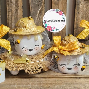 Bee keeper marshmallow cutie fake marshmallows faux marshmallows tiered tray decor summer decor honey shelf sitter