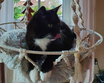 MIARA Katzenbett | Hängebett für Katzen | Hanging Swing Bascet | Makramee-Schaukel | Pet Hanging Bascet